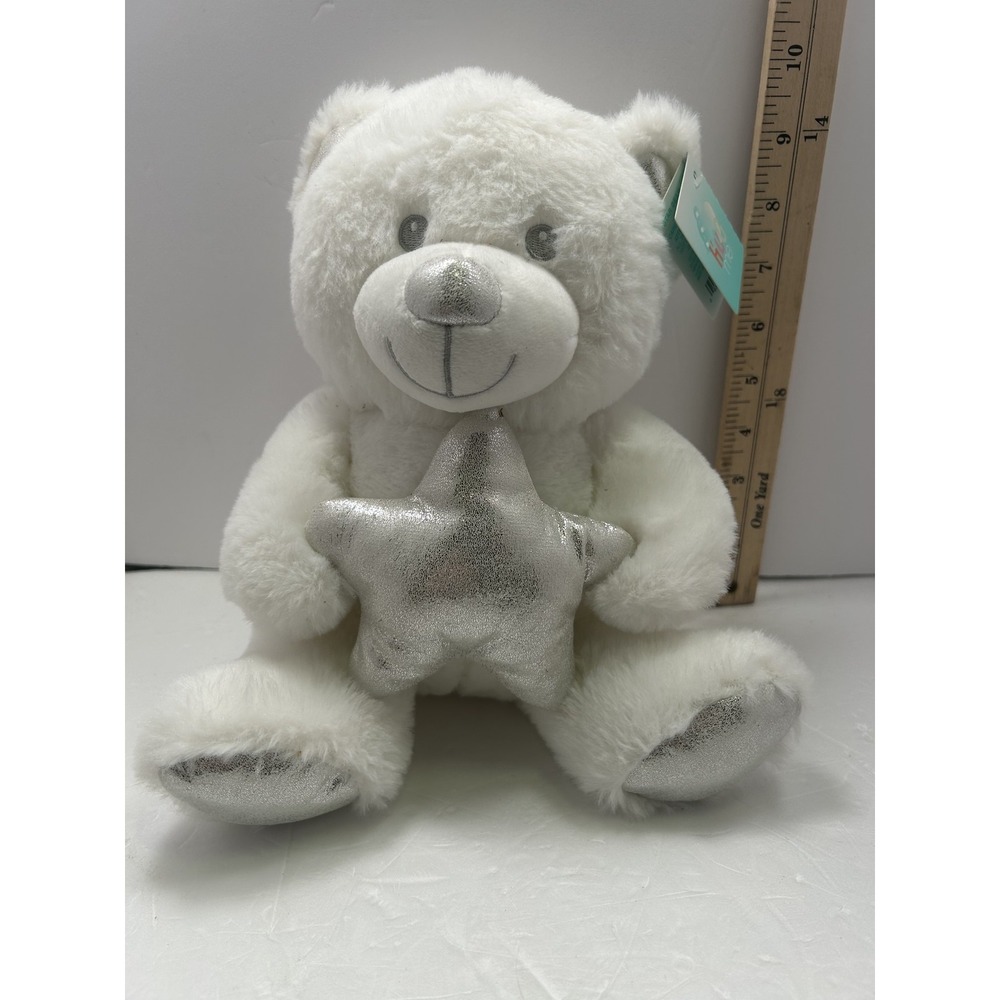 Hug Me White Bear Plush Stuffed Animal Toy Small Silver Star Soft Cute